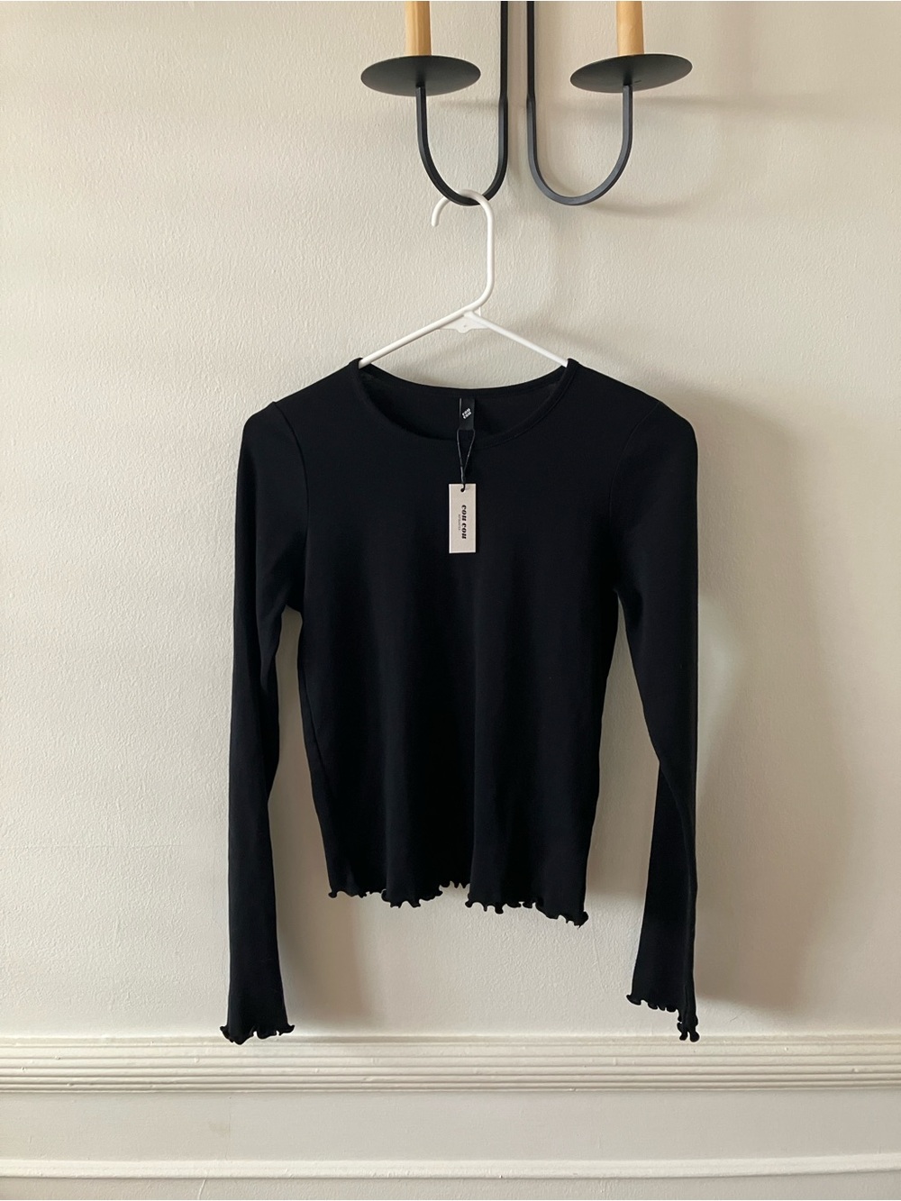 NWT Cou Cou Intimates Black Frilly Long Sleeve Tee